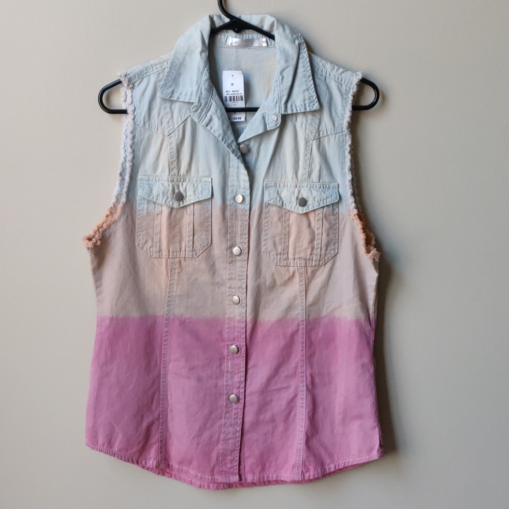 NWT MILLAU 3 Color Dip Sleeveless Top Pink Blue S